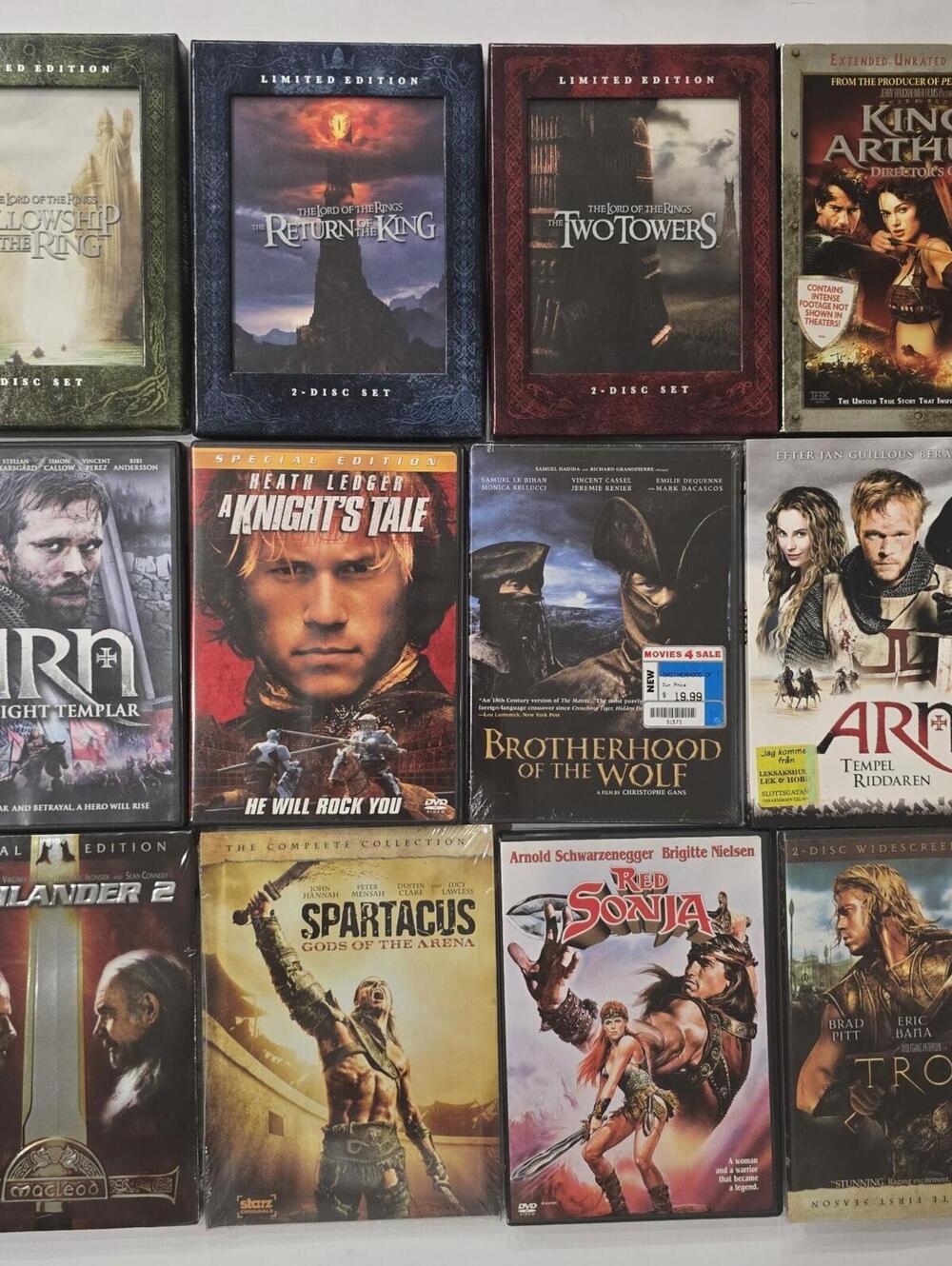 17 Movie DVD Lot Discs Lord Rings Troy Spartacus Fantasy Collection Epic & More